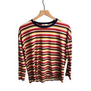 Marine Layer Merritt Crew Long Sleeve Top in Rosewood Stripe, Size Medium